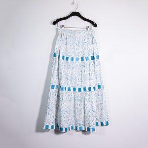 Beau & Ro The Abby Cotton Poplin Tiered Layered Maxi Skirt Blue Stars And Shells